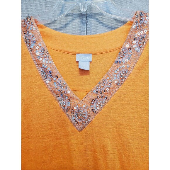 Chico's Linen Orange Sequined Embellished V-Neck Tunic Size 3 (XL) - Picture 2 of 7